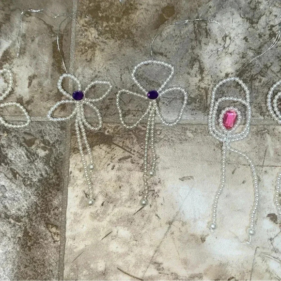 Vintage Christmas Pearl Pink and Purple Diamond Spade and Oval Shapes Ornaments - Picture 10 of 13